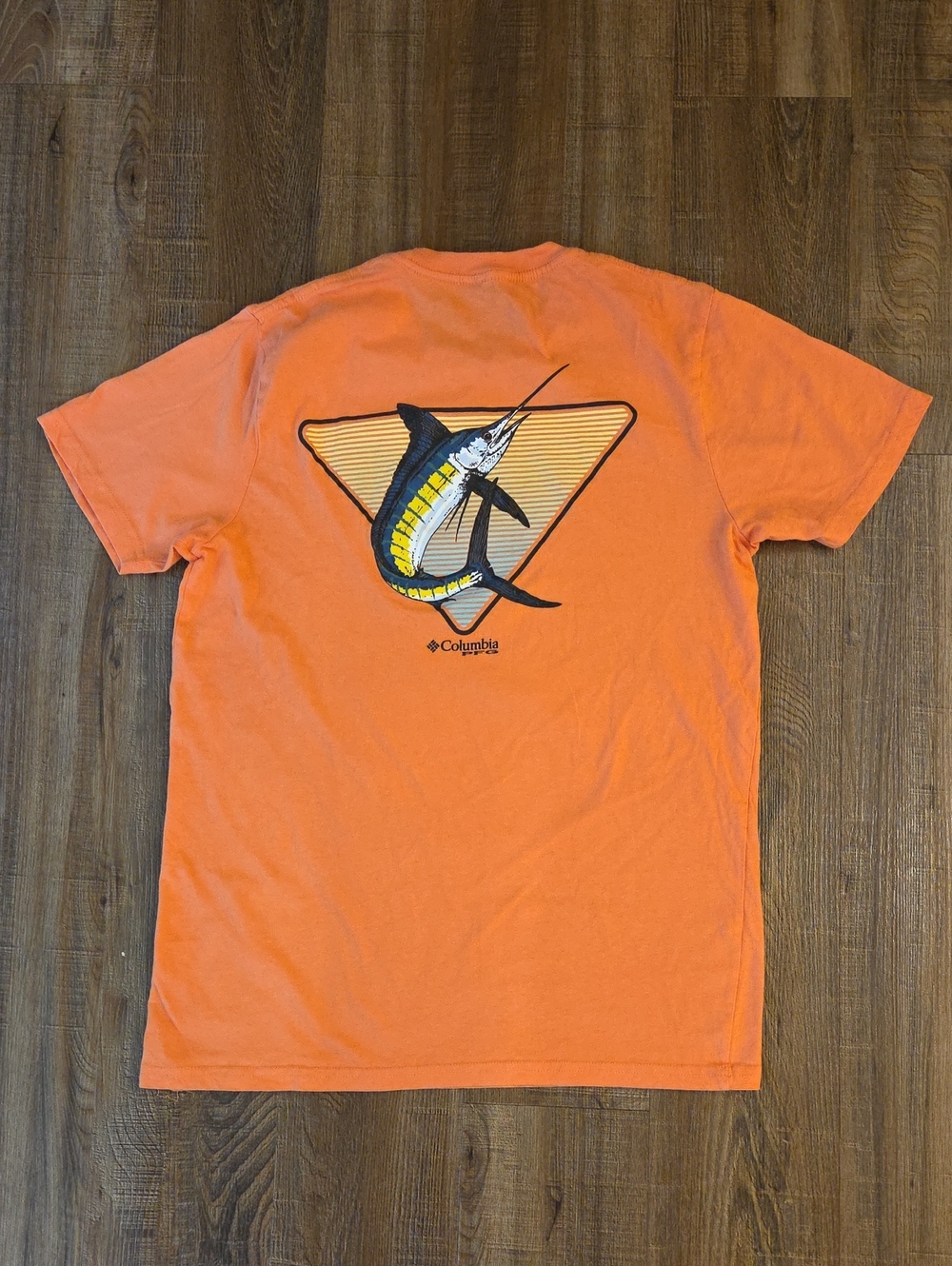 Columbia PFG Orange Crewneck T-Shirt with Marlin Graphic Mens Medium